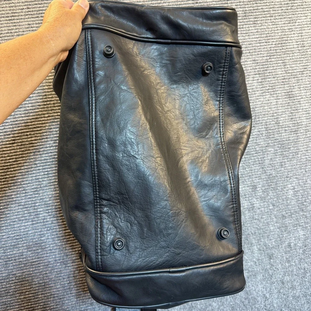 VTG LucasGenuine Leather Weekender DuffleBag UEC Black CarryOn Overnight Travel